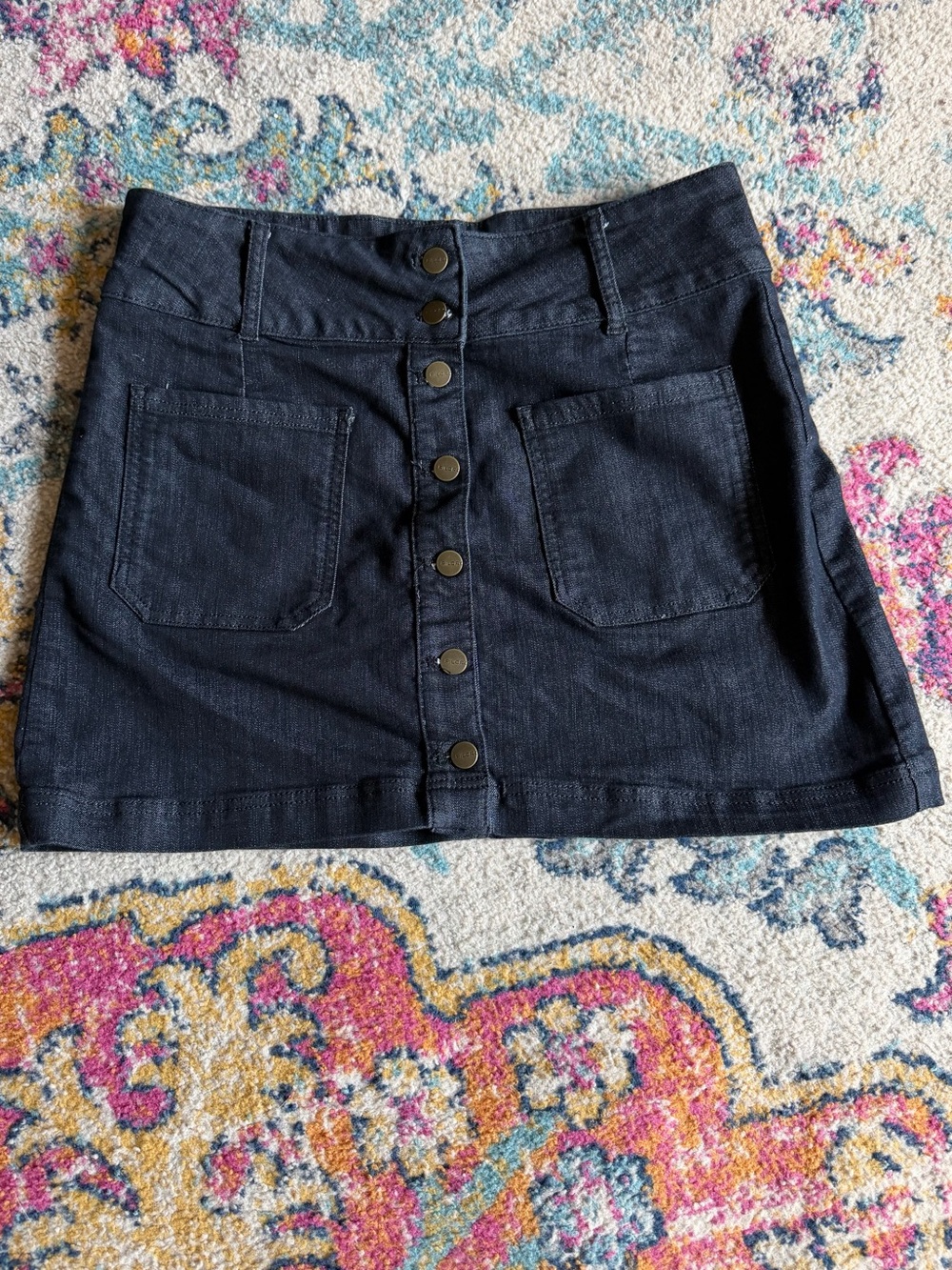 Anthropologie Pilcro Denim Button Front Skirt Size 14 Dark Wash
